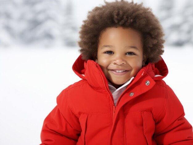 Photo african american kid enjoys the winter snowy day in playful emontional dynamic pose