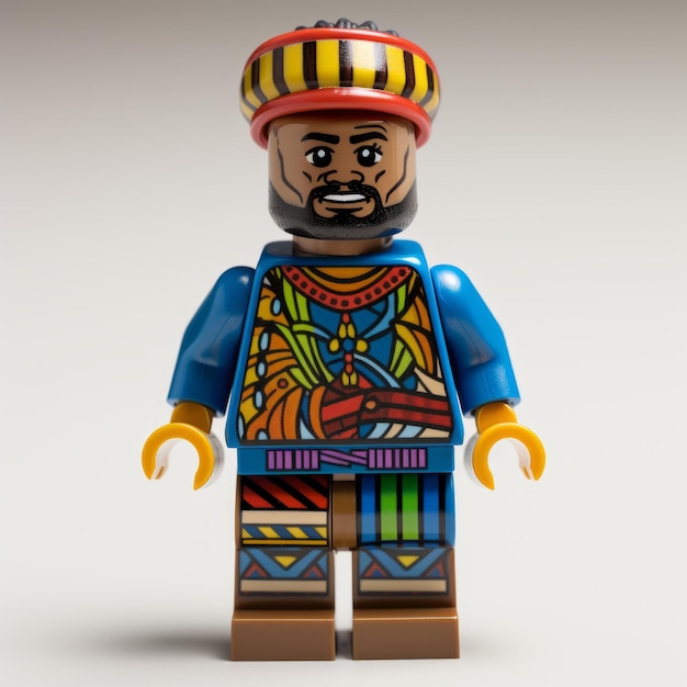 Foto minifigure lego afroamericana che indossa un cappello vivace, ispirato allo stile daz3d. questa figura unica mette in mostra l'influenza del sultano mohammed, motivi biblici e il tocco artistico di henri henry r.