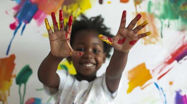 African American little child showing hands