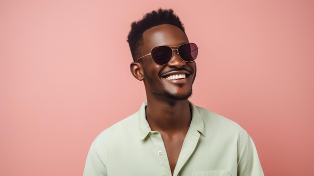 African American male student wearing glasses on the street in the city