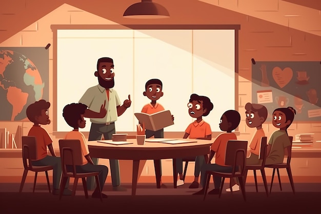 African American male teacher at class flat illustration AI Generated
