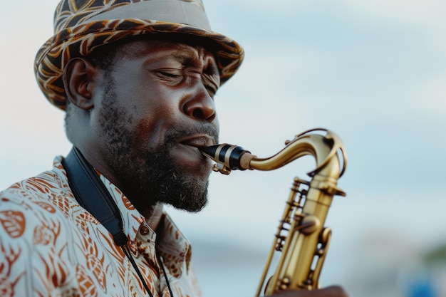 Photo african american man celebrates international jazz day