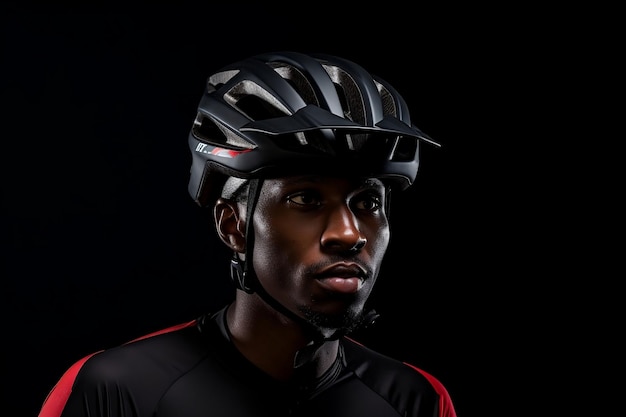 African American Man Cycling with Helmet Generative Ai