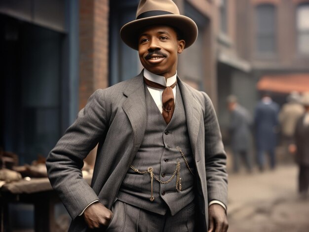 Photo african american man from the early 1900s colored old photo