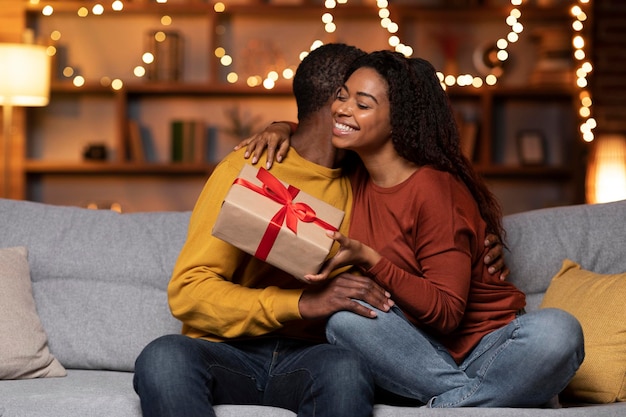 African american man greeting his beloved wife spouse