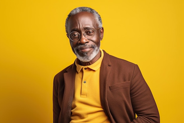 African American man in his 60s on yellow background