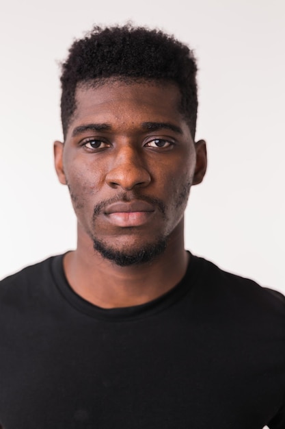 African American man portrait closeup isolated white background diversity concept