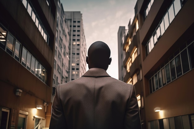 African American man in suit in city Career challenge concept Generative AI