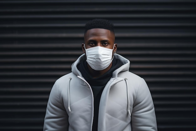 Photo african american man wearing a face mask in front of a black wall