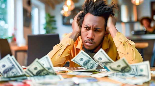 Photo african american man with money in contemporary style