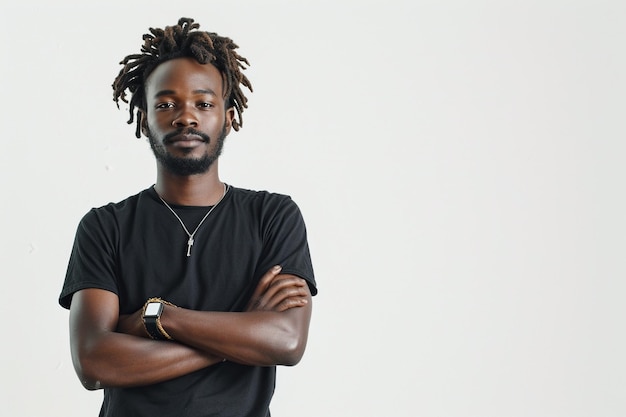 Photo african american man with phone on white studio background