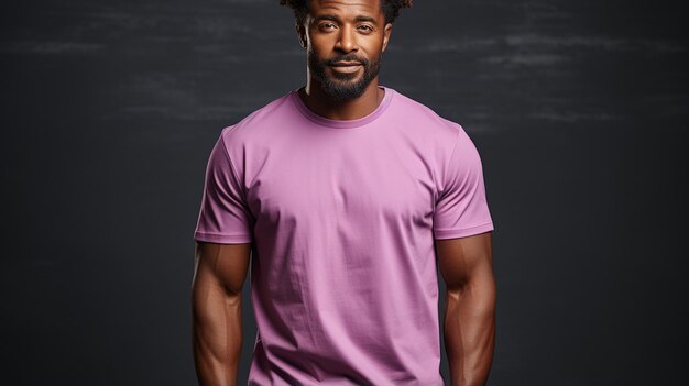 Photo african american man with purple shirt in front of the black background