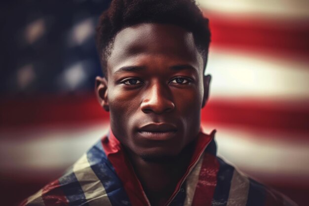 African american man wrapped in usa flag