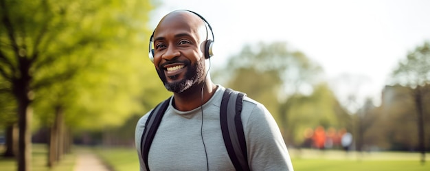 African american mature athlete walking in city park