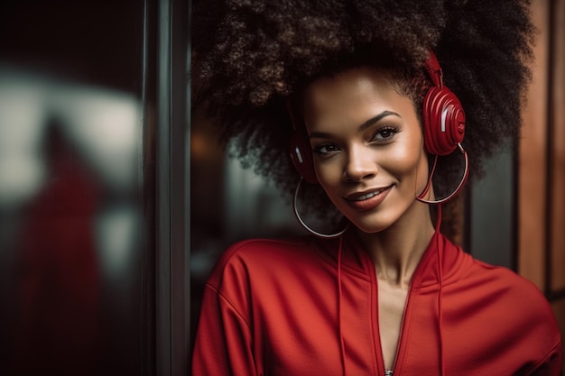 African American model in red sportswear and captivating look posing Ai generated