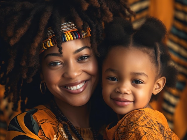 African American mother and daughter smiling happily Generative AI