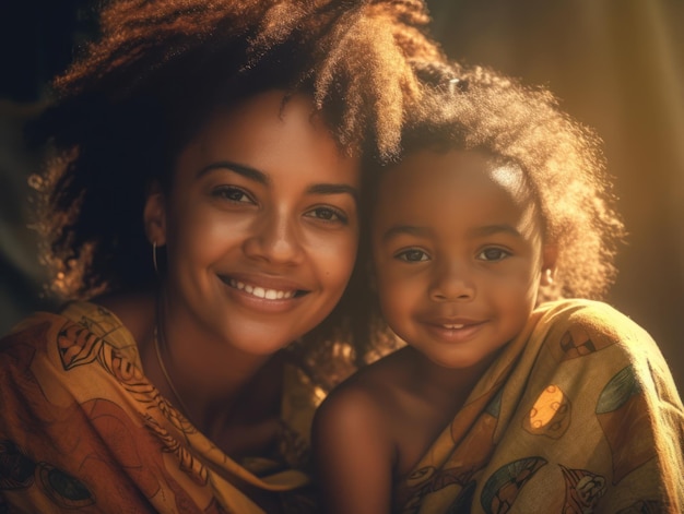 African American mother and daughter smiling happily Generative AI