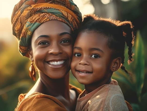 African American mother and daughter smiling happily Generative AI