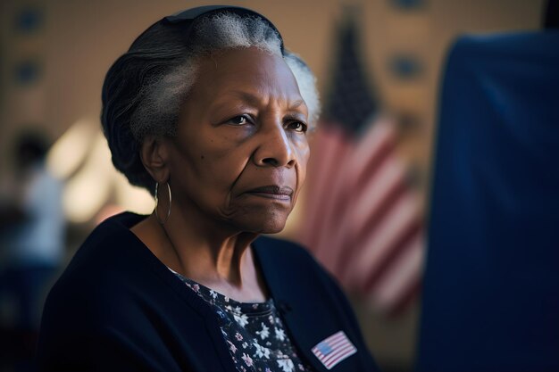 African american old woman casting vote at us polling station