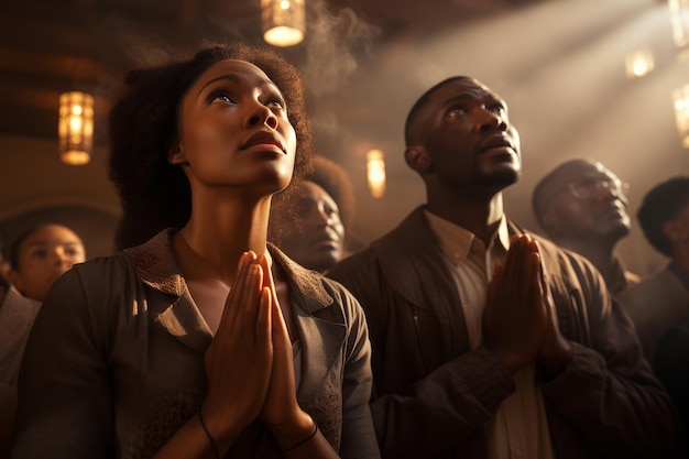 アフリカ系アメリカ人が教会で祈っている