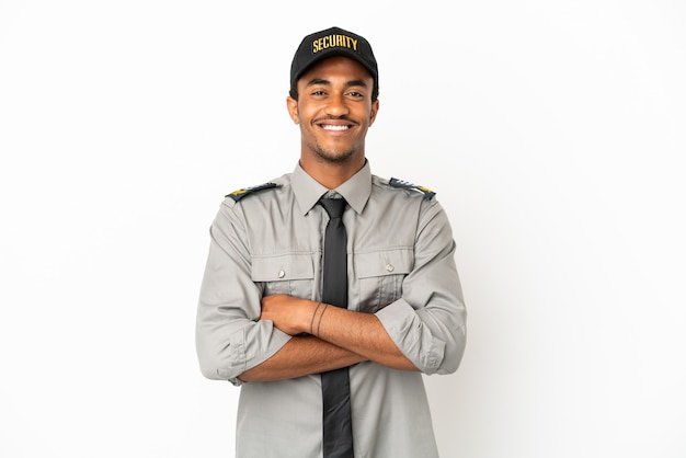 African American safeguard over isolated white background keeping the arms crossed in frontal position