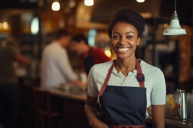 African American Server Presenting Food to Guests Generative AI