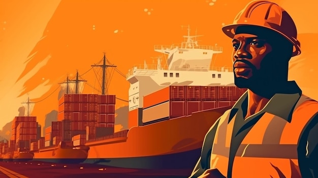 African american shipyard employee shipping logistics and international commercial products transportation the generative ai