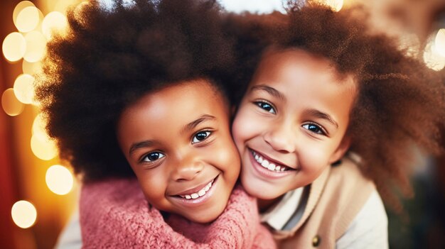 african american siblings hugging smiling mixed race kid girl sister embracing boy brother