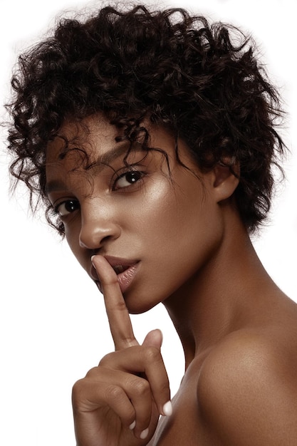 African American skincare models with perfect skin and curly hair Beauty spa treatment concept