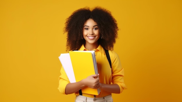 Photo african american student girl with books beautiful illustration picture generative ai