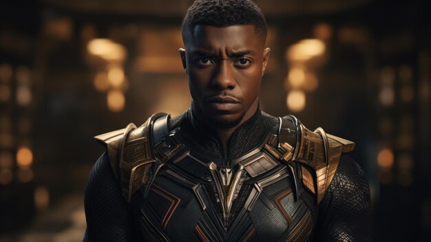 Афроамериканский супергерой Портрет чернокожего человека в фантастическом костюме