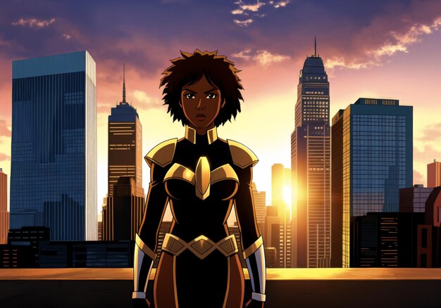 Photo african american superhero portrait of black woman n fantastic costume generative ai