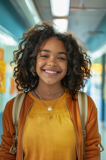 Photo african american teenage girl in school hallway