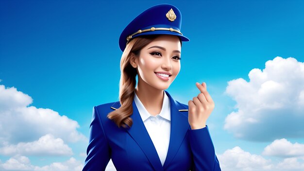 African american woman air hostess blue uniform images with ai generated
