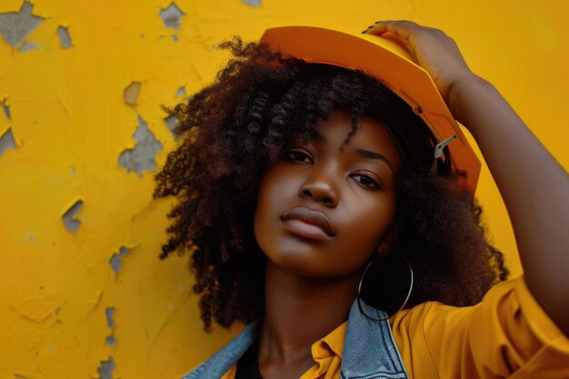 African american woman architect wearing hardhat