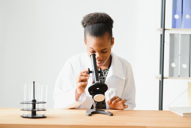 African American woman doctor in the workplace in the hospital.