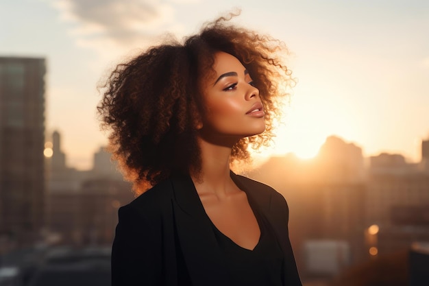 夕方の光の中のアフリカ系アメリカ人の女性