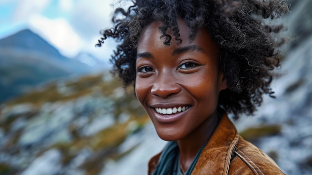 African American woman hiker on the s mountain