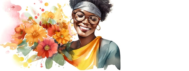 African american woman holding flowers bouquet