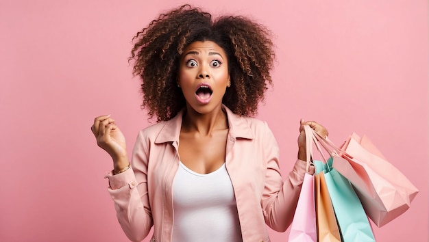 An african american woman holding shopping bags