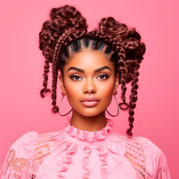 ピンクの背景の写真のアフリカ系アメリカ人女性