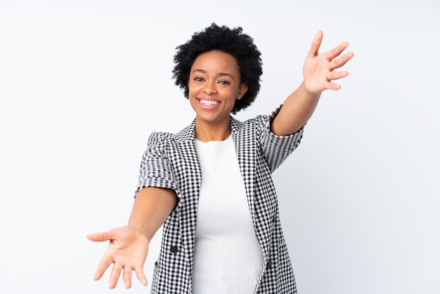 African American woman over wall