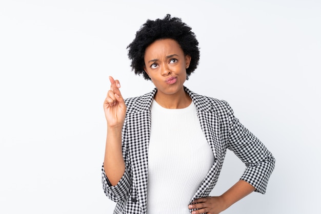 African American woman over wall