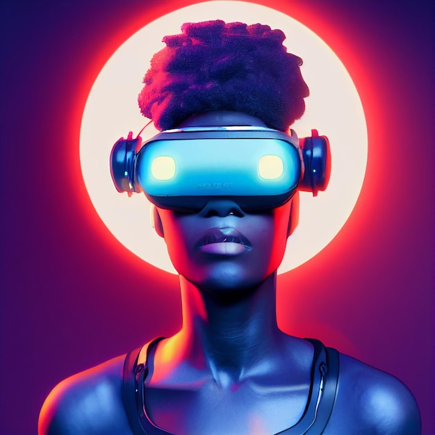 African American woman wearing virtual reality vr headset