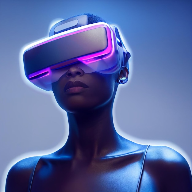 가상 현실 vr 헤드셋을 착용한 아프리카계 미국인 여성