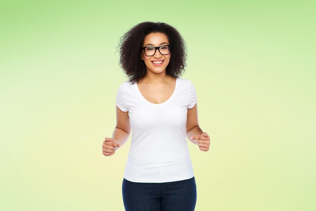 african american woman in white tshirt