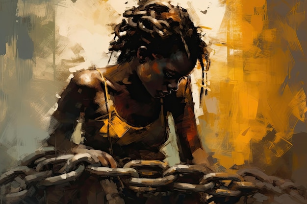 African American woman with dreadlocks in chains