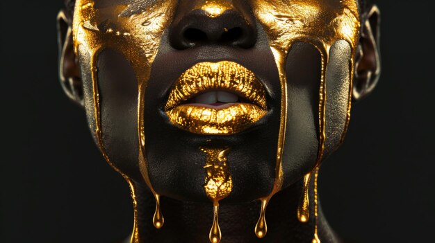 Photo african american woman with golden paint dripping ai created