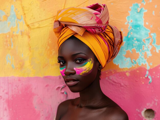 Photo african american woman with painted avatars