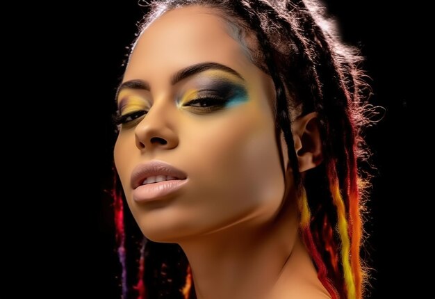 Photo african american women with pride color face paint lgbtq rights pride month rainbow flag